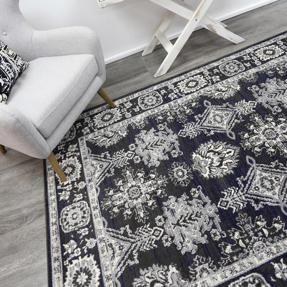 Arya Traditional Navy Grey Rug