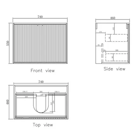 MARLO Wall Hung Vanity 750mm Specifications Drawing