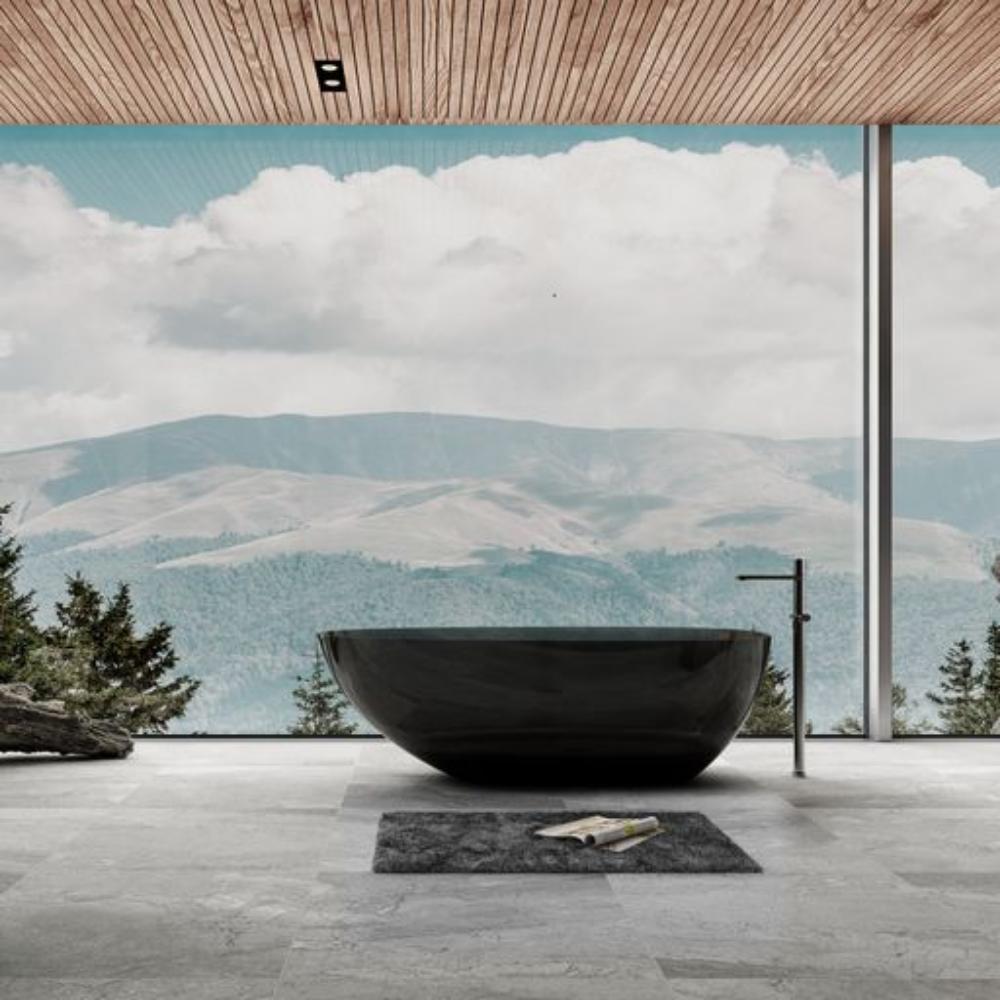 Transparent Midnight Black Petii Egg shape Freestanding Bathtub with No-Overflow - 1500/1700