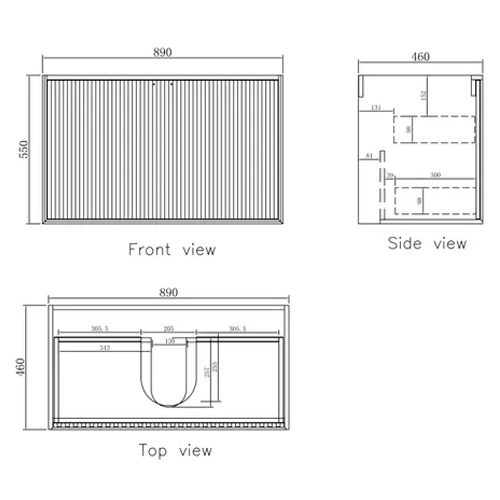MARLO Wall Hung Vanity 900mm Specifications Drawing