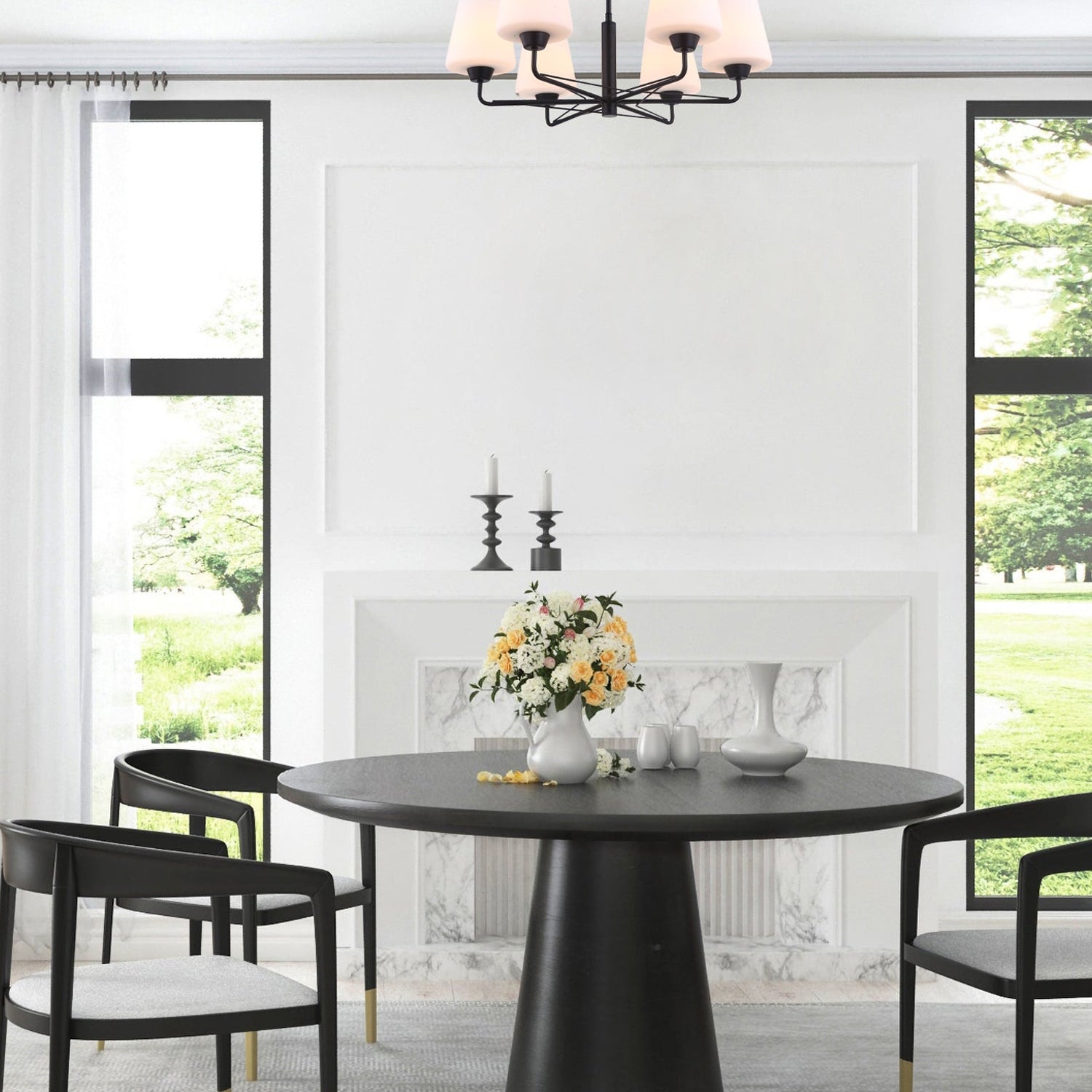 ABBEY: Interior Traditional 6 Lamps Opal Glass Pendant Lights