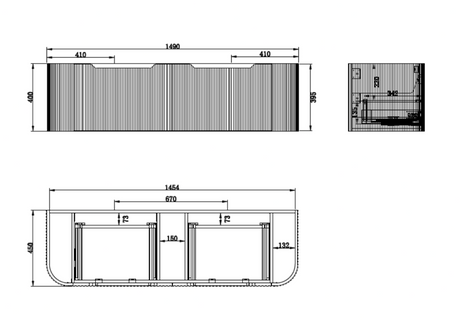 ABS BERGEN Wall Hung Vanity 1500mm- Drawing