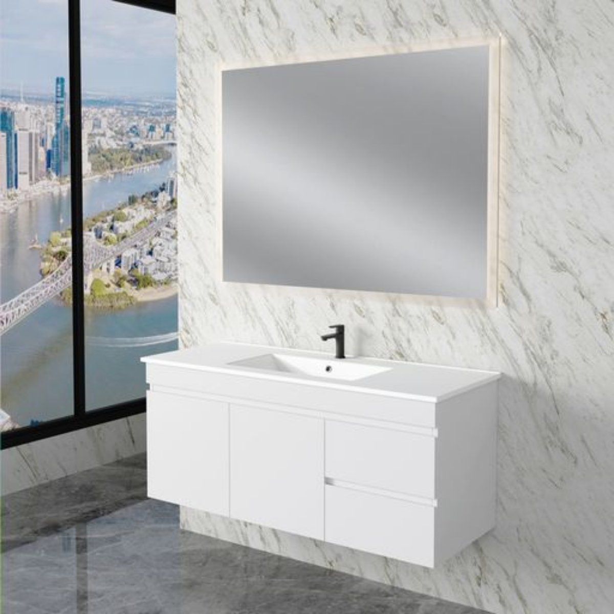 ABS LESS Gloss White Wall Hung Single Bowl Vanity 1200mm