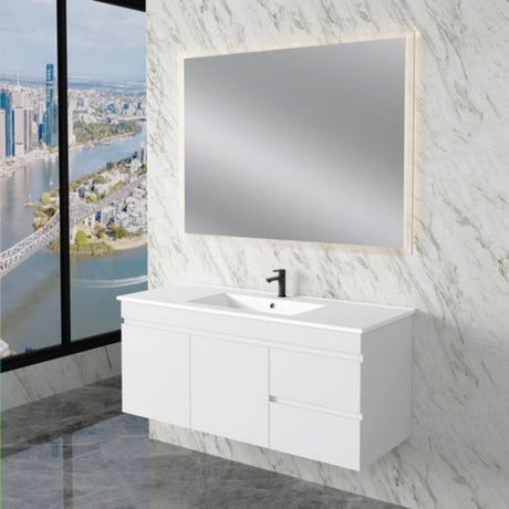 ABS LESS Gloss White Wall Hung Single Bowl Vanity 1200mm