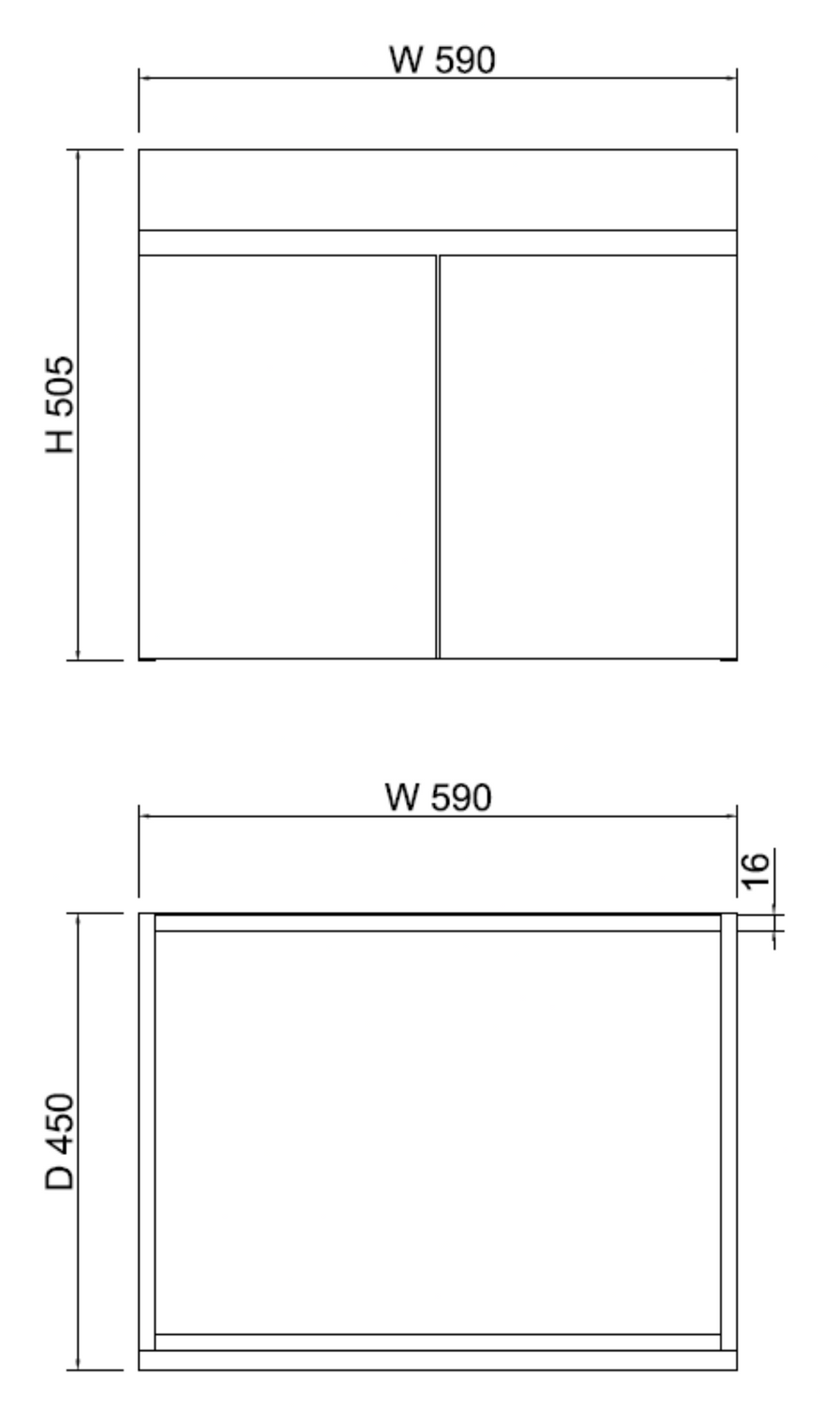 ABS LESS Gloss White Wall Hung Vanity 600mm drawing