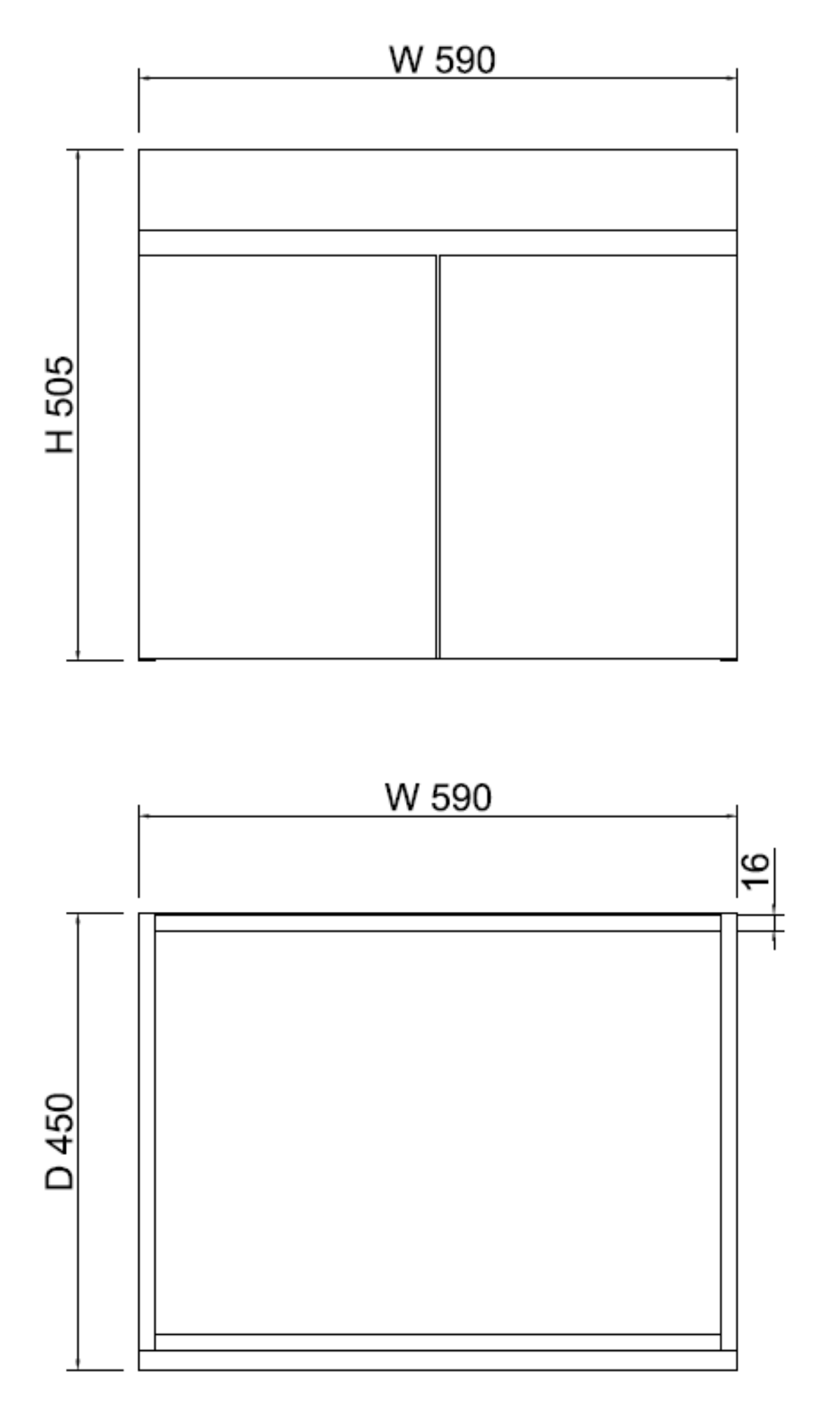 ABS LESS Gloss White Wall Hung Vanity 600mm drawing