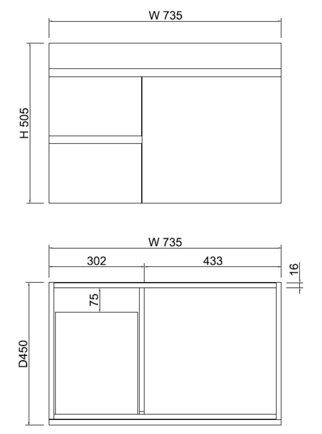 ABS LESS Gloss White Wall Hung Vanity 750mm