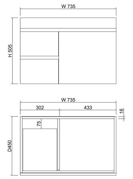 ABS LESS Gloss White Wall Hung Vanity 750mm