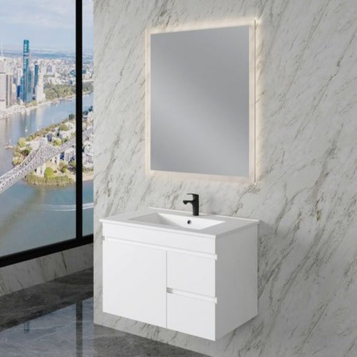 ABS LESS Gloss White Wall Hung Vanity 750mm