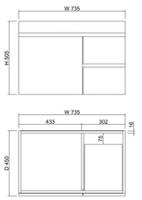 ABS LESS Gloss White Wall Hung Vanity 750mm drawing