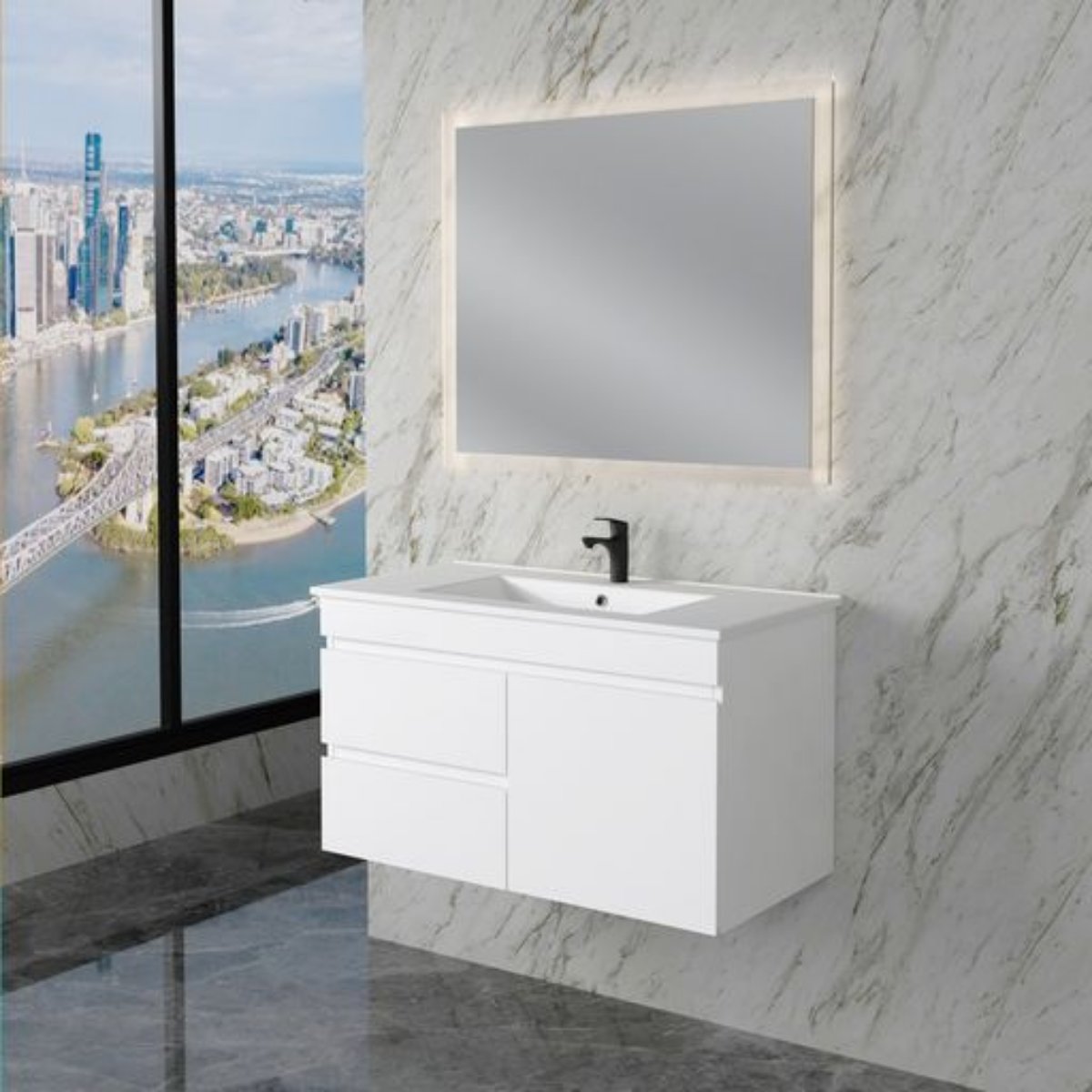 ABS LESS Gloss White Wall Hung Vanity 900mm