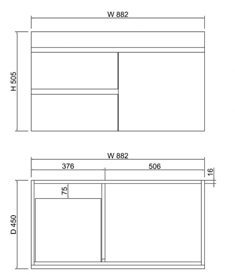 ABS LESS Gloss White Wall Hung Vanity 900mm