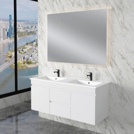 ABS LESS Gloss White Wall Hung Vanity Double Bowl 1200mm