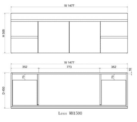 ABS LESS Gloss White Wall Hung Vanity Single Bowl 1500mm-drawing