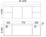 ABS MF Light American Oak Single Bowl Wall Hung Vanity 1500mm-drawing