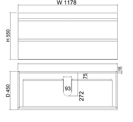 ABS MF Light American Oak Wall Hung Single Bowl Vanity 1200mm drawing
