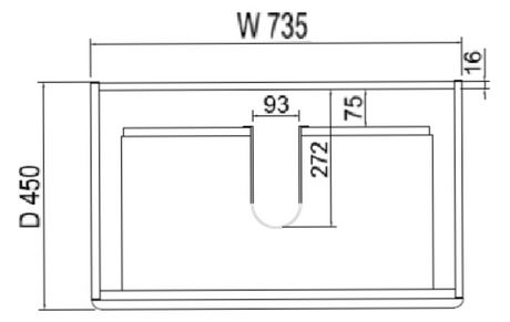 ABS MF Light American Oak Wall Hung Vanity 750mm drawing