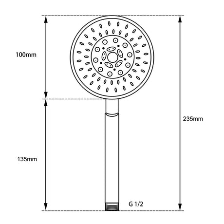 AQU 5 Function Round Handheld Shower - Black Technical Drawing