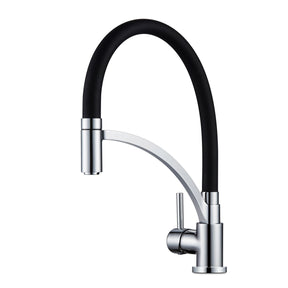 AQU Brass Pull Down Rubber Spout Kitchen Mixer Black & Chrome