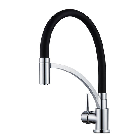 AQU Brass Pull Down Rubber Spout Kitchen Mixer Black & Chrome