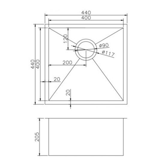 AQU Brushed Brass Kitchen Sink (440x440x205)