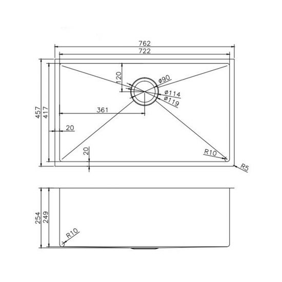AQU Brushed Brass Kitchen Sink (762x457x254)