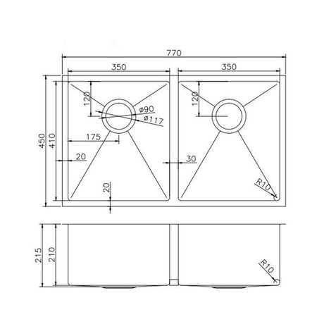 AQU Brushed Brass Kitchen Sink Set (770x450x215)