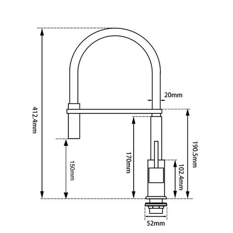 AQU Kitchen Sink Mixer Tap - Black & Chrome Technical Drawing