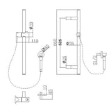AQU Round Chrome Wall Mounted Sliding Rail with Water Hose & Wall Connector Only