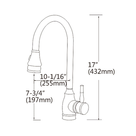 Round Vintage Pull Out Kitchen Sink Mixer Tap - Chrome Technical Drawing