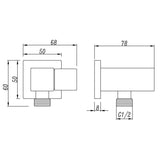 AQU Square Shower Holder Wall Connector Hose Only - Black Technical Drawing