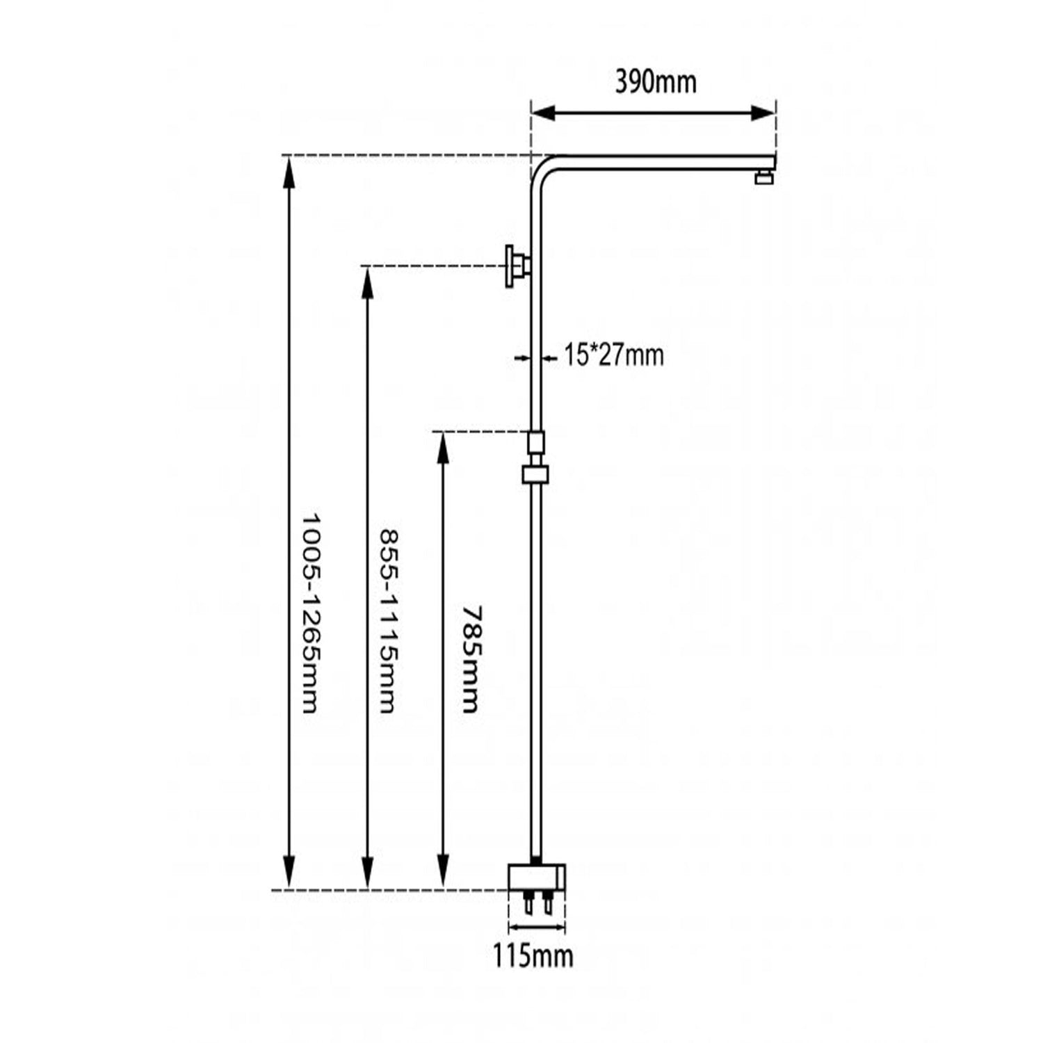 AQU Square Shower Station Without Shower Head And Handheld Shower - Black Technical Drawing