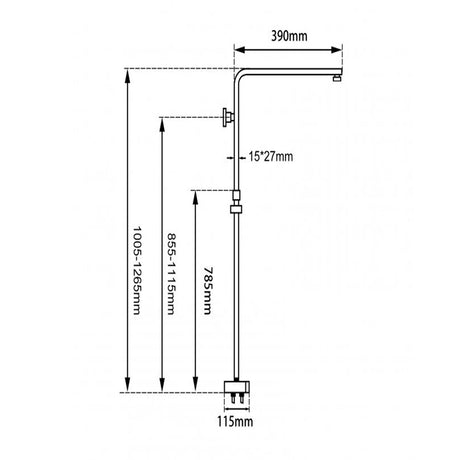 AQU Square Shower Station Without Shower Head And Handheld Shower - Black Technical Drawing