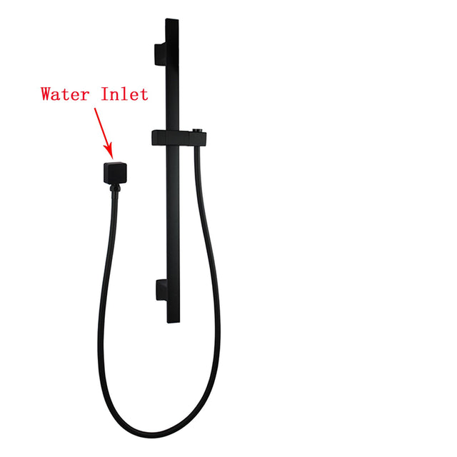 AQU Square Wall Mounted Sliding Rail With Water Hose Wall Connector Only - Black