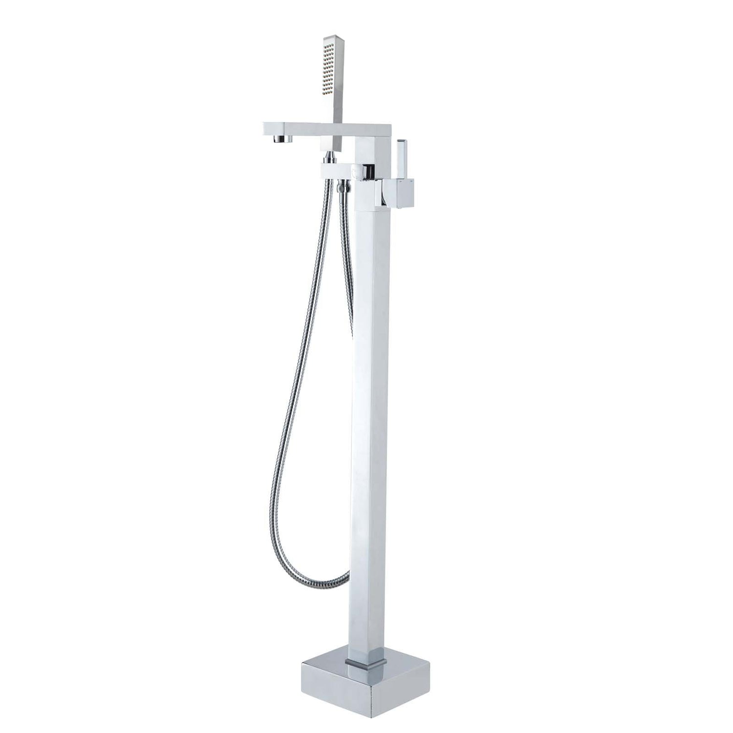 AQU Square Freestanding Bath Mixer With Handheld Shower - Chrome