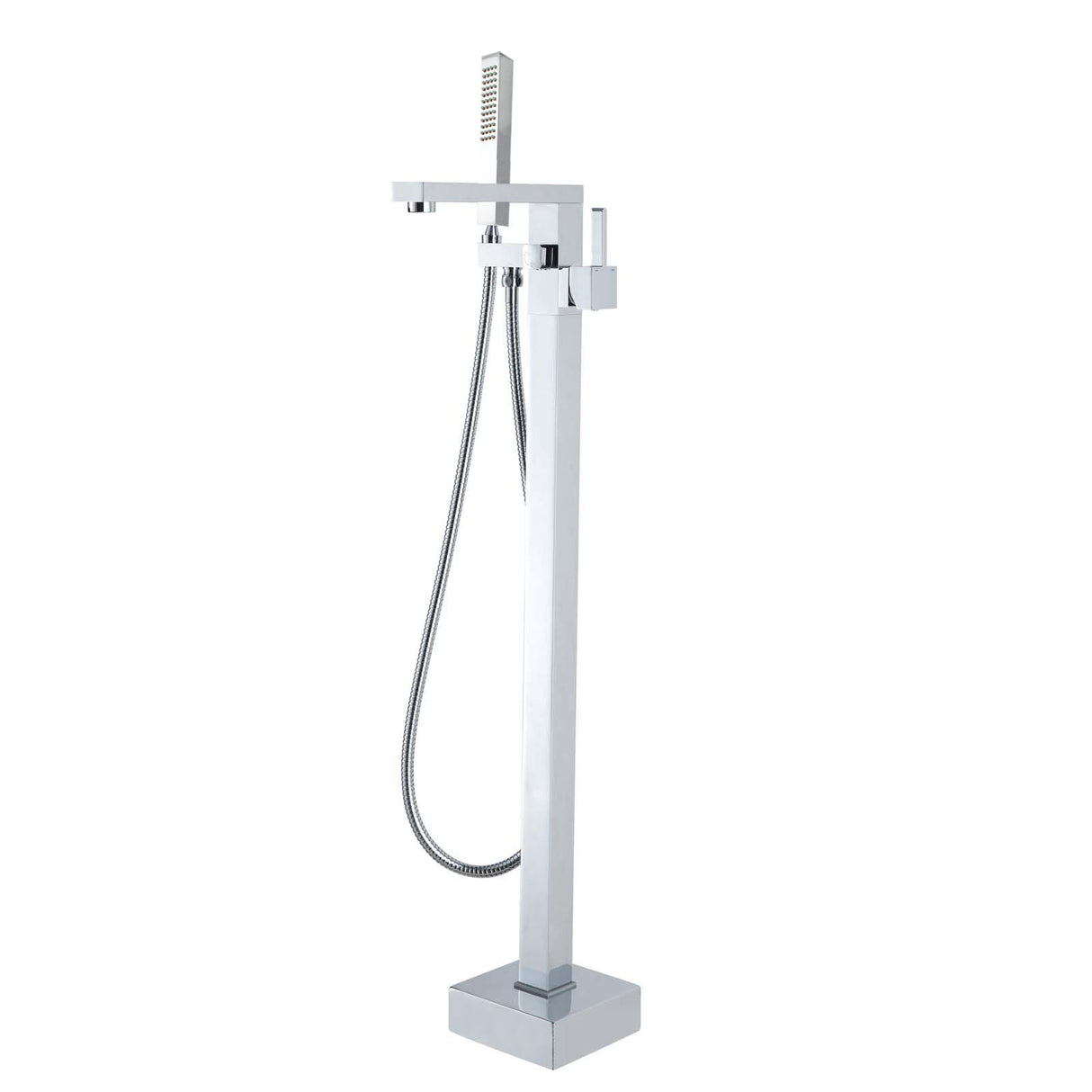 AQU Square Freestanding Bath Mixer With Handheld Shower - Chrome