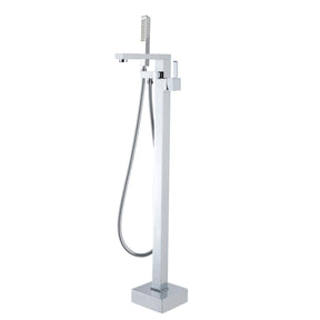 AQU Square Freestanding Bath Mixer With Handheld Shower - Chrome