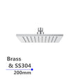 AQU Square Rainfall Brass Shower Head 200mm - Chrome