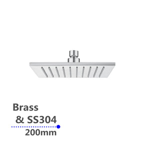 AQU Square Rainfall Brass Shower Head 200mm - Chrome