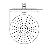 AQU Super Slim Round Rainfall Shower Head 250mm - Black Technical Drawing
