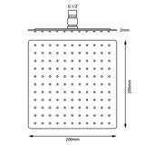 AQU Super Slim Square Rainfall Shower Head 200mm - Black & Rose Gold Technical Drawing