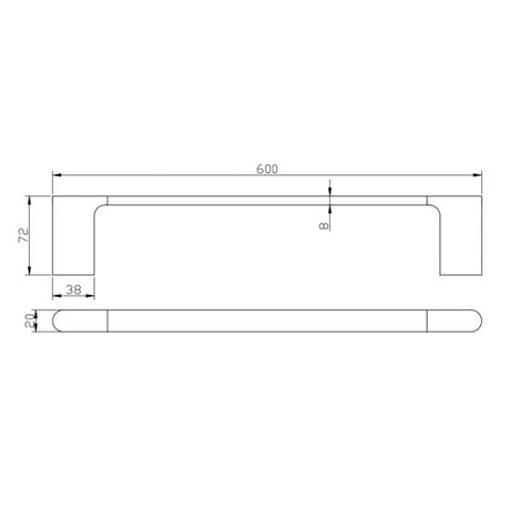 AQU VOG Single Towel Rail 600mm - Brushed Brass Technical Drawing