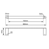 Esperia Single Towel Rail 800mm - Chrome Technical Drawing