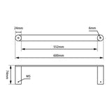 Esperia Single Towel Rail 600mm - Brushed Gold Technical Drawing