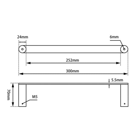Esperia Towel Holder 300mm - Chrome Technical Drawing