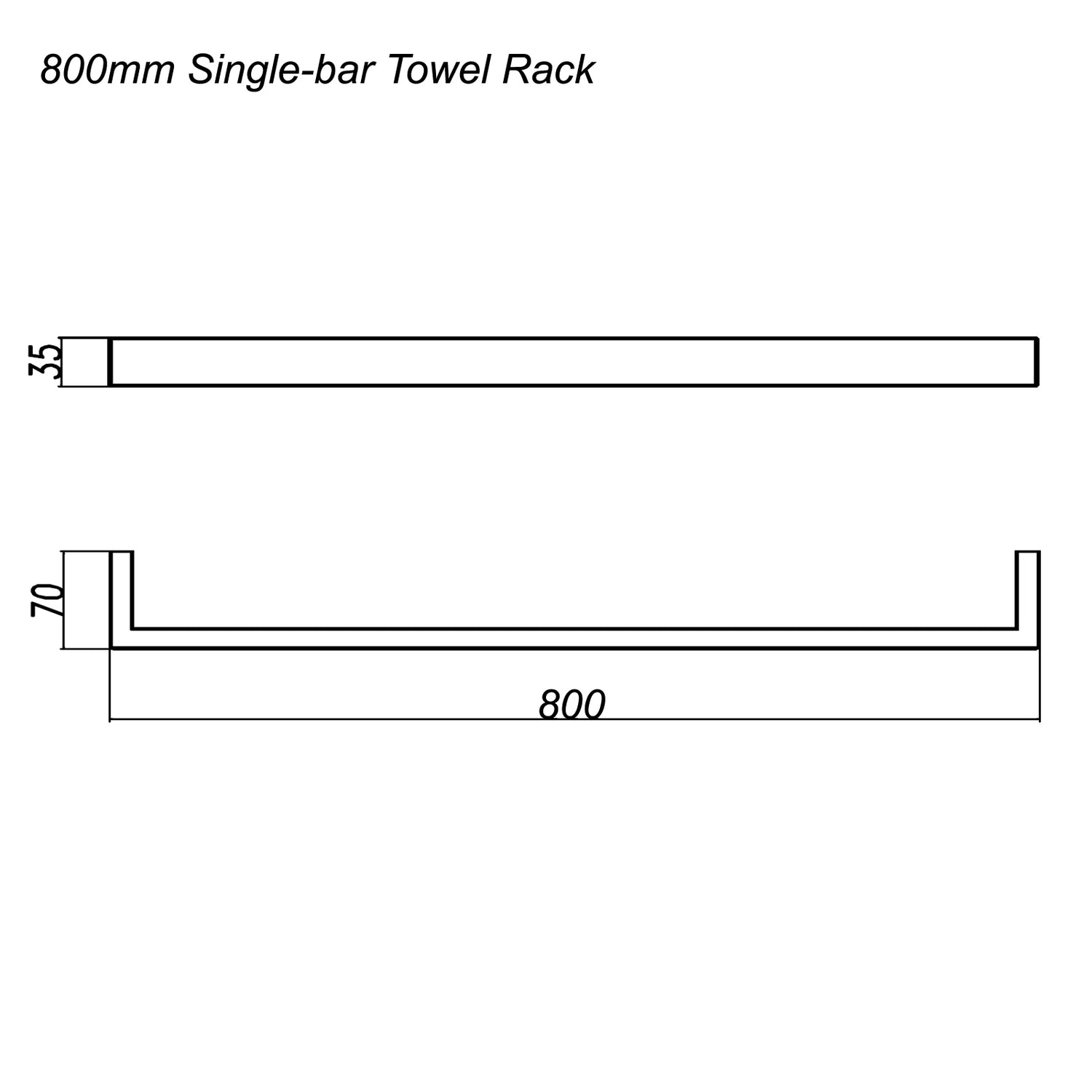 Cavallo AR71-8 Square Single Towel Rail 800mm - Brushed Gun Metal Technical Drawing