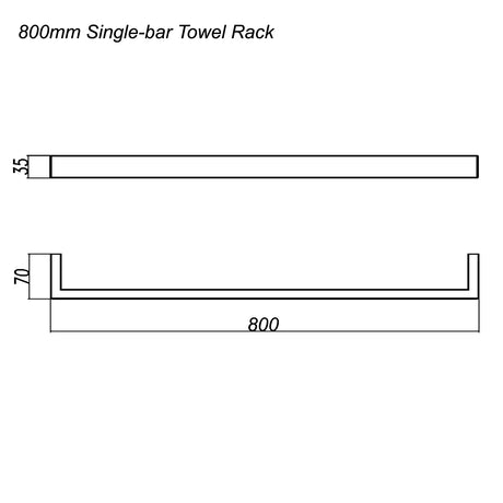 Cavallo AR71-8 Square Single Towel Rail 800mm - Brushed Gun Metal Technical Drawing