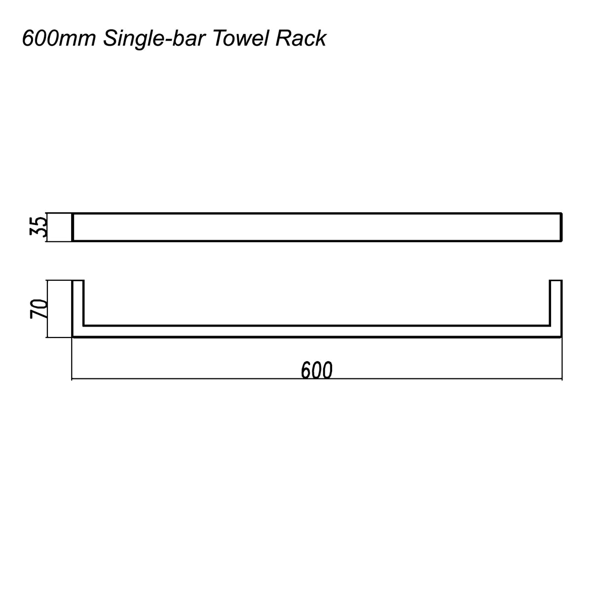 Cavallo AR71 Square Single Towel Rail 600mm - Brushed Gun Metal Technical Drawing