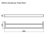 Cavallo AR72-8 Square Double Towel Rail 800mm - Brushed Gun Metal Technical Drawing