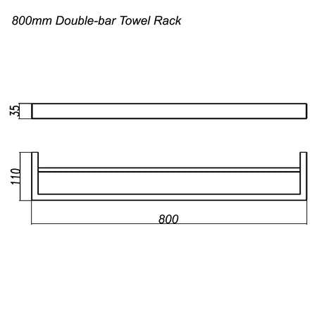 Cavallo AR72-8 Square Double Towel Rail 800mm - Brushed Gun Metal Technical Drawing